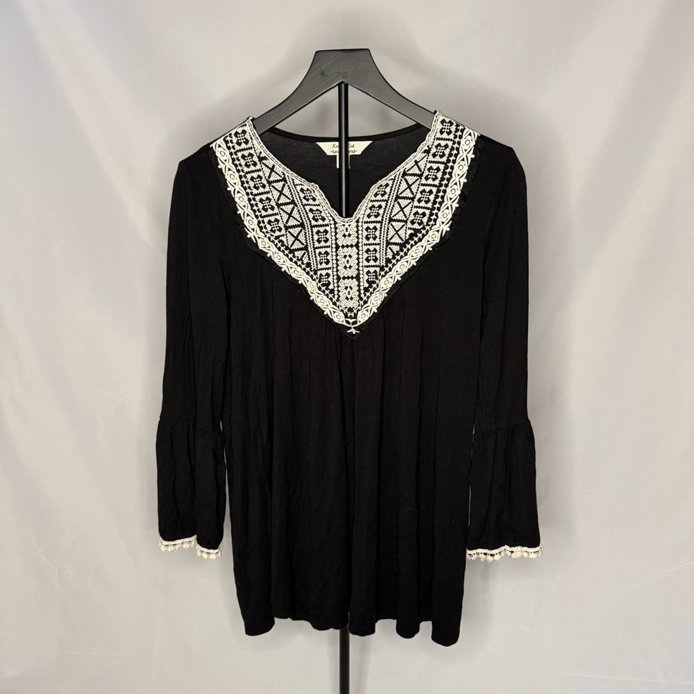 Krazy Kat Black Boho Embroidered Tunic Bell Sleeves EUC Size Small